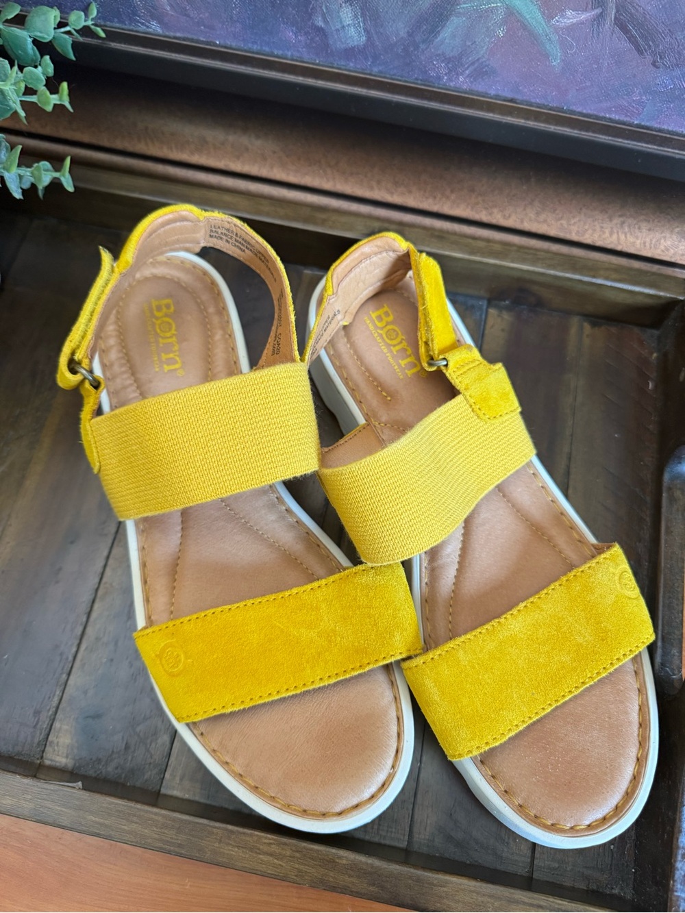 Born Women's Yellow Suede & Elastic Strap Sandals